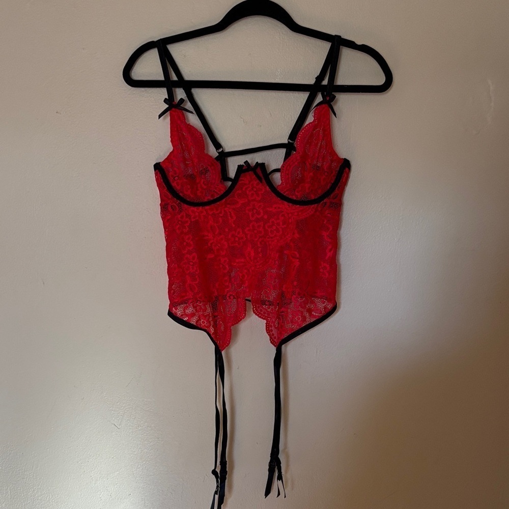 Dreamgirl Scarlet Lace Bustier with Ebony Trim